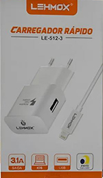 Carregador Lightning para iPhone 5, 6, 7, 8, X, XR, 11, 12, 13 3 14
