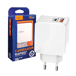 Carregador Celular Turbo 40w Tipo C e USB Cor Branco