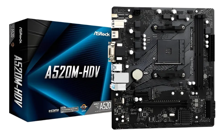 Placa Mae AsRock A520M-HDV, DDR4, Socket AM4, M-ATX, Chipset AMD A520, A520M-HDV - Imagem 2