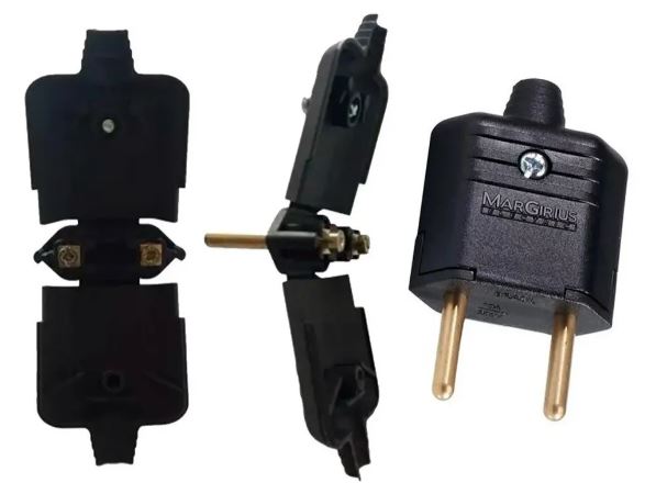 Plugue Plug Macho 2 Pinos Maciço 10A 8I - Imagem 4